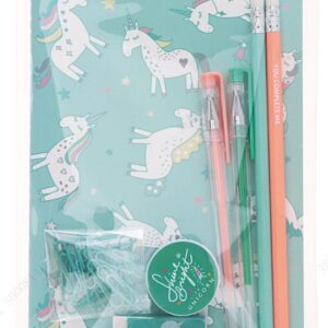 Mint Green Series Stationery Set (2 Gel Pens, 2 Pencils, 1 Eraser, 1 Sharpener, 1 A5 Stitch-bound Book, Paper Clips)