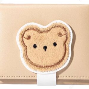 Women's Cute Fuzzy Bear Short Trifold Wallet(Apricot)