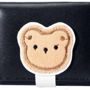 Women's Cute Fuzzy Bear Short Trifold Wallet(Black)