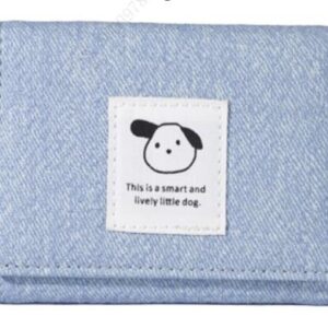 Dog Short Tri-fold Denim Wallet(Blue)