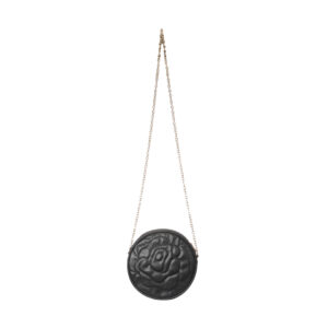 Rose Quilted Round Crossbody Bag with Chain(Black)