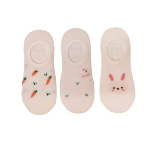 Animal Series Bunny No-Show Socks (3 Pairs)(Pink)